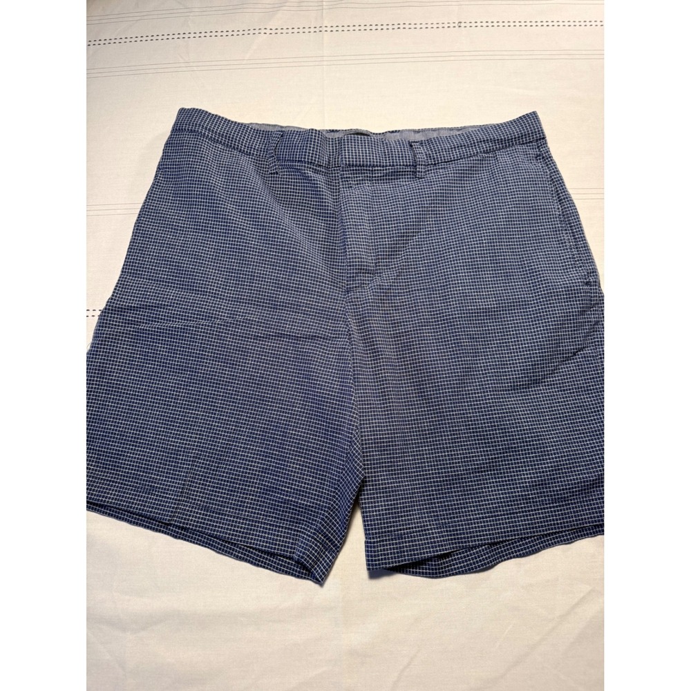 Banana Republic Aden Club Shorts Mens 36 Navy Blue White Micro Check Plaid 8.5"